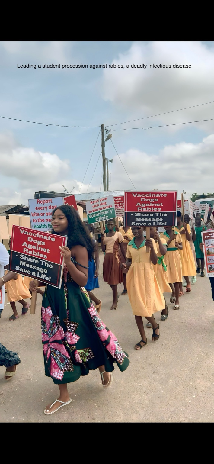 Students leading a procession against rabies